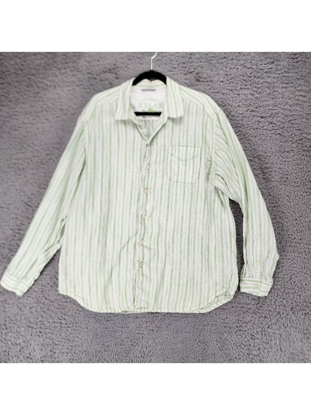Tommy Bahama Shirt Mens XL Relax Green Striped 100% Linen Long Sleeve *Read*